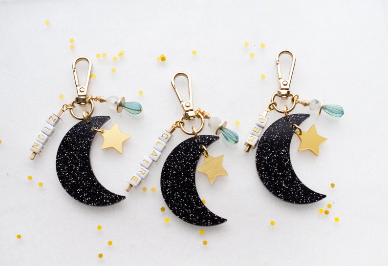 Personalized Celestial Keychain Glitter Zodiac Keychain Etsy