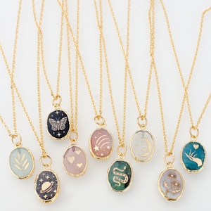 Gemstone Birthstone Necklace, Butterfly necklace, flower necklace, hearts, celestial necklace, snake necklace Saturn, gemstone necklace image 7