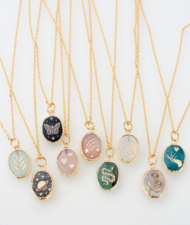 Gemstone Birthstone Necklace, Butterfly necklace, flower necklace, hearts, celestial necklace, snake necklace Saturn, gemstone necklace image 7