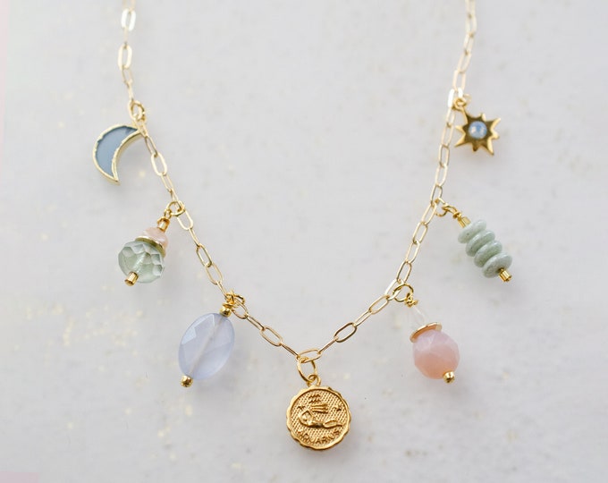 Zodiac Charm Necklace, Air sign necklace, Gemini Charm Necklace, Libra Charm Necklace, Aquarius Charm Necklace, Pastel charm necklace,