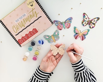 Butterfly ornament kit, painting kit for kids, painting kit for adults, wooden painting craft, craft kit, diy christmas ornament, kids craft