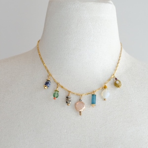 Colorful Statement Necklace, Colorful Charm Necklace, Layering Necklace, Handmade Jewelry, Handmade Necklace, Summer Necklace, Gold chain image 4