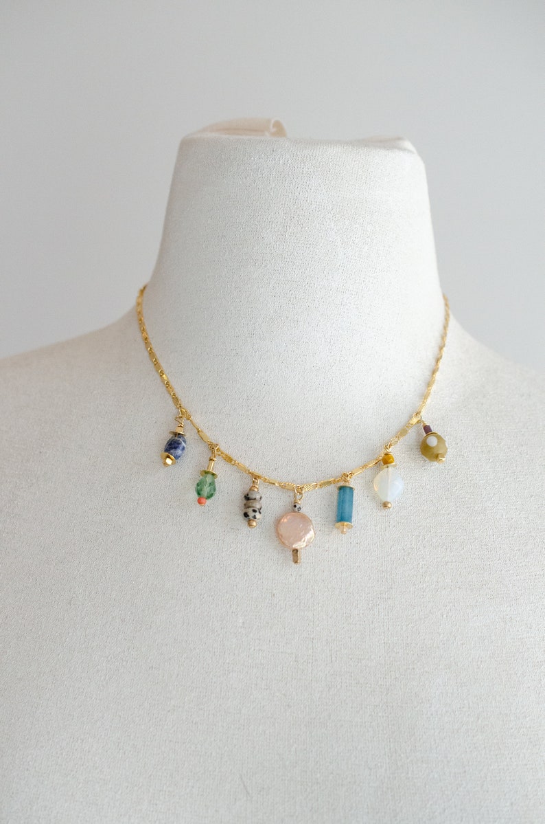 Colorful Statement Necklace, Colorful Charm Necklace, Layering Necklace, Handmade Jewelry, Handmade Necklace, Summer Necklace, Gold chain image 4