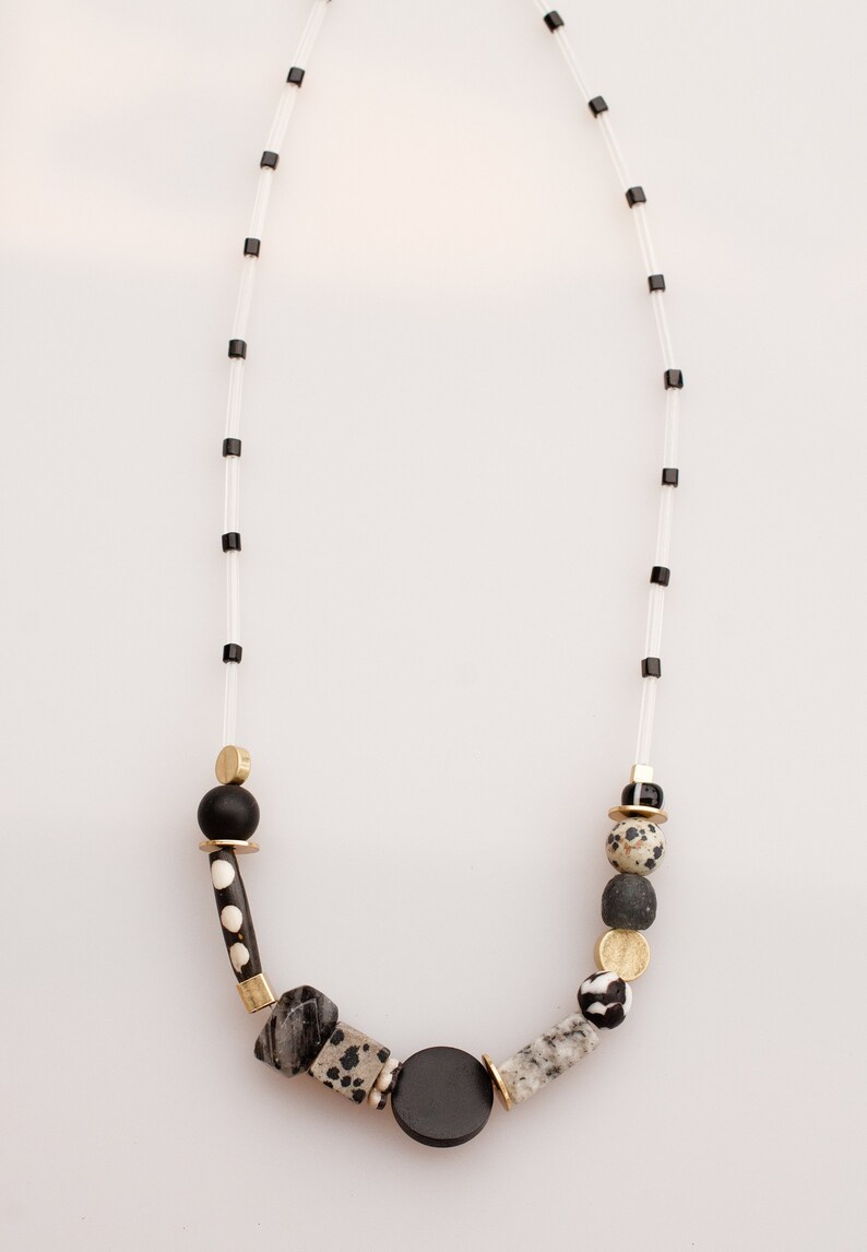 Black and White Statement Necklace Beaded Necklace Multi Etsy
