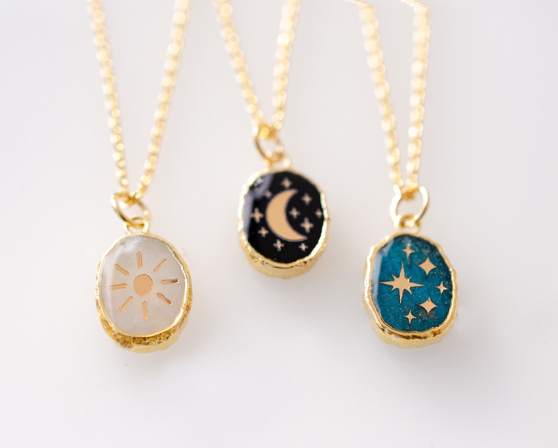 celestial Necklace, Astrology Necklace, Crystal Jewelry, Gold Star Necklace, Moon Pendant, Galaxy Jewelry, Zodiac Necklace, Sun Necklace, 