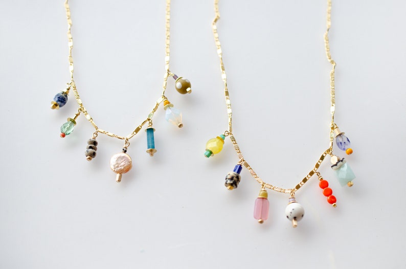 Colorful Statement Necklace, Colorful Charm Necklace, Layering Necklace, Handmade Jewelry, Handmade Necklace, Summer Necklace, Gold chain image 10