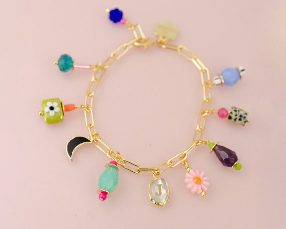 Customizable charm bracelets, Personalized charm bracelet, Pearl bracelet, initial charm bracelet, colorful charm bracelet, gifts under 50