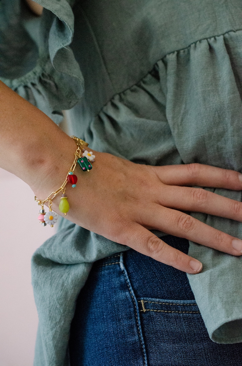 Beaded charm bracelet, handmade bracelet, gift for her, colorful bracelet, unique bracelet, colorful charm, Beaded bracelet with charms image 5