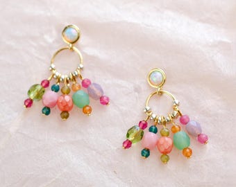 Colorful Beaded Earrings, Handmade Vibrant Dangle Earrings