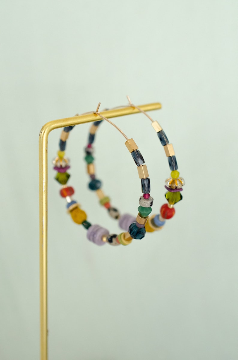 Large Beaded Hoops Jewel Toned Beaded Hoops Seed Bead Hoops Etsy