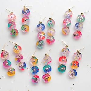 Rhinestone dangle earrings, handpainted earrings, colorful dangle earrings, acrylic dangle earrings, handmade earrings, statement earrings image 3