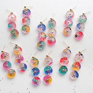 Rhinestone Dangle Earrings, Handpainted Earrings, Colorful Dangle ...