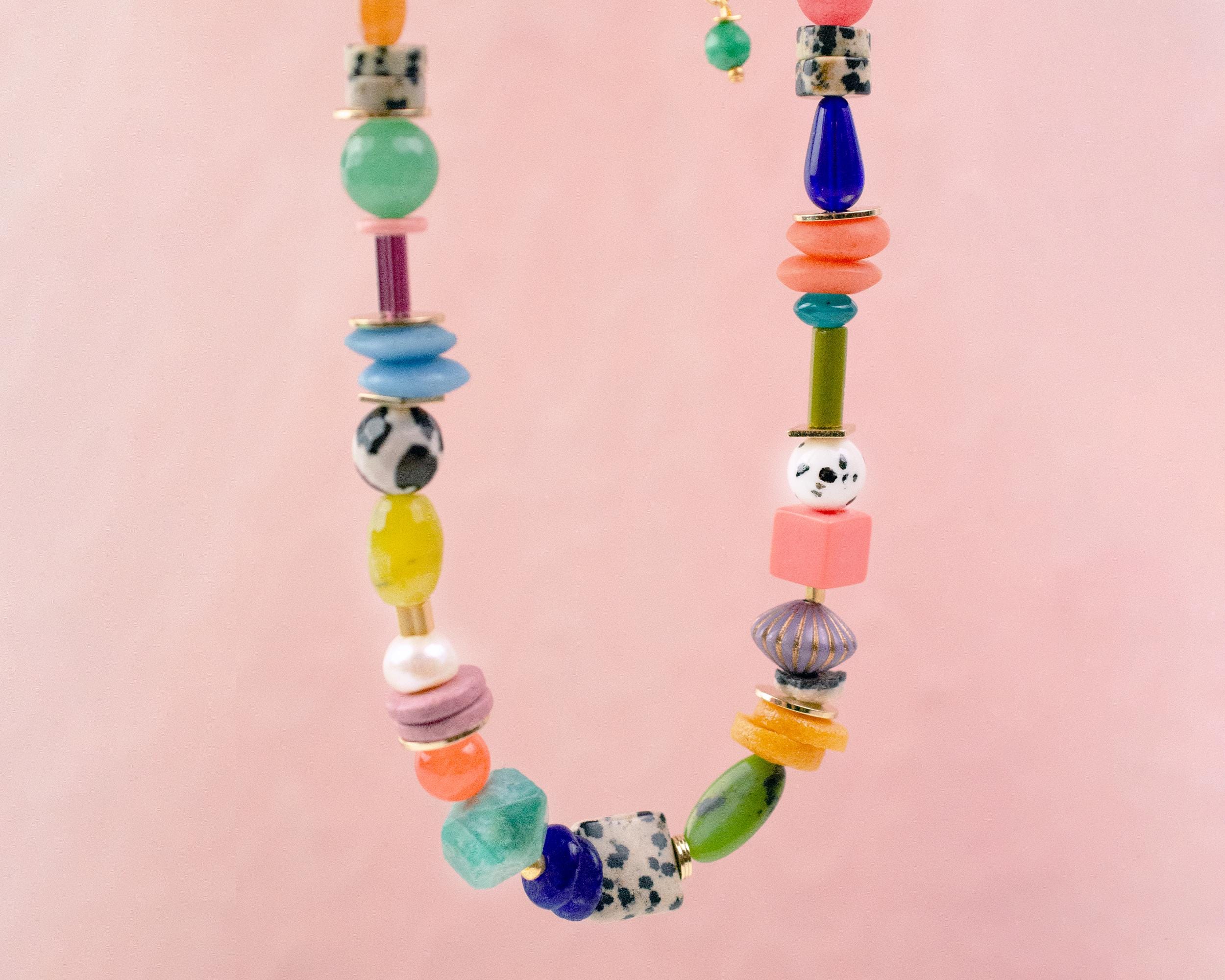 Bright beaded jewelry, Handmade statement jewelry, Multicolor gemstone choker, Playful multicolor necklace, gift for artist