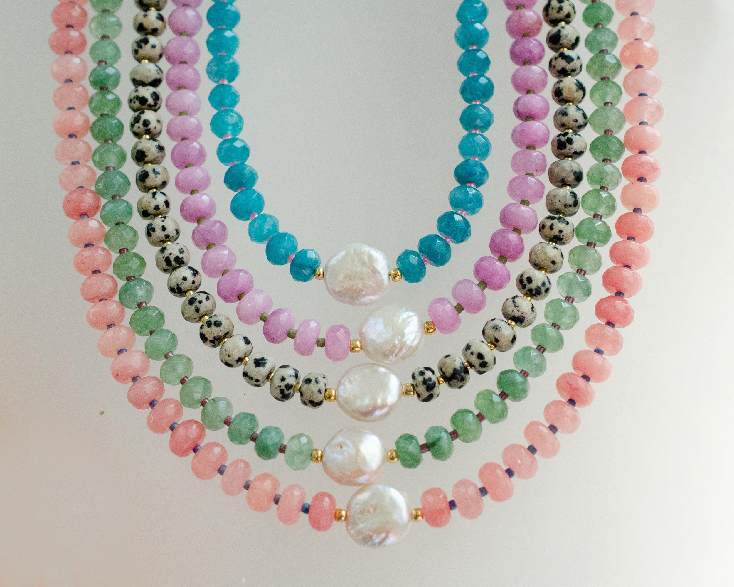 Pearl and Gemstone Necklace, Beaded Statement Necklace, Dalmatian
