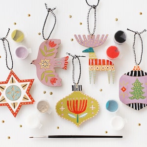 DIY Kit, Yuletide Christmas Tree Ornament Kit, Painting Craft Kit, DIY Holiday decor Holiday Kit, colorful holiday decor, Folk art