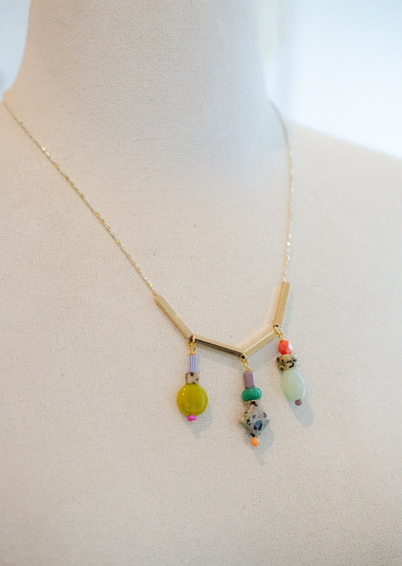 Herringbone Charm Necklace, natural stone necklace, beaded charm necklace, charm necklace, multicolored necklace, charm necklace image 5