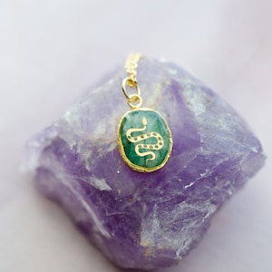 Emerald Snake Necklace, Serpent Pendant, Snake Charm Necklace, May birthstone necklace, Emerald Charm Pendant, Dainty Layering Necklace,