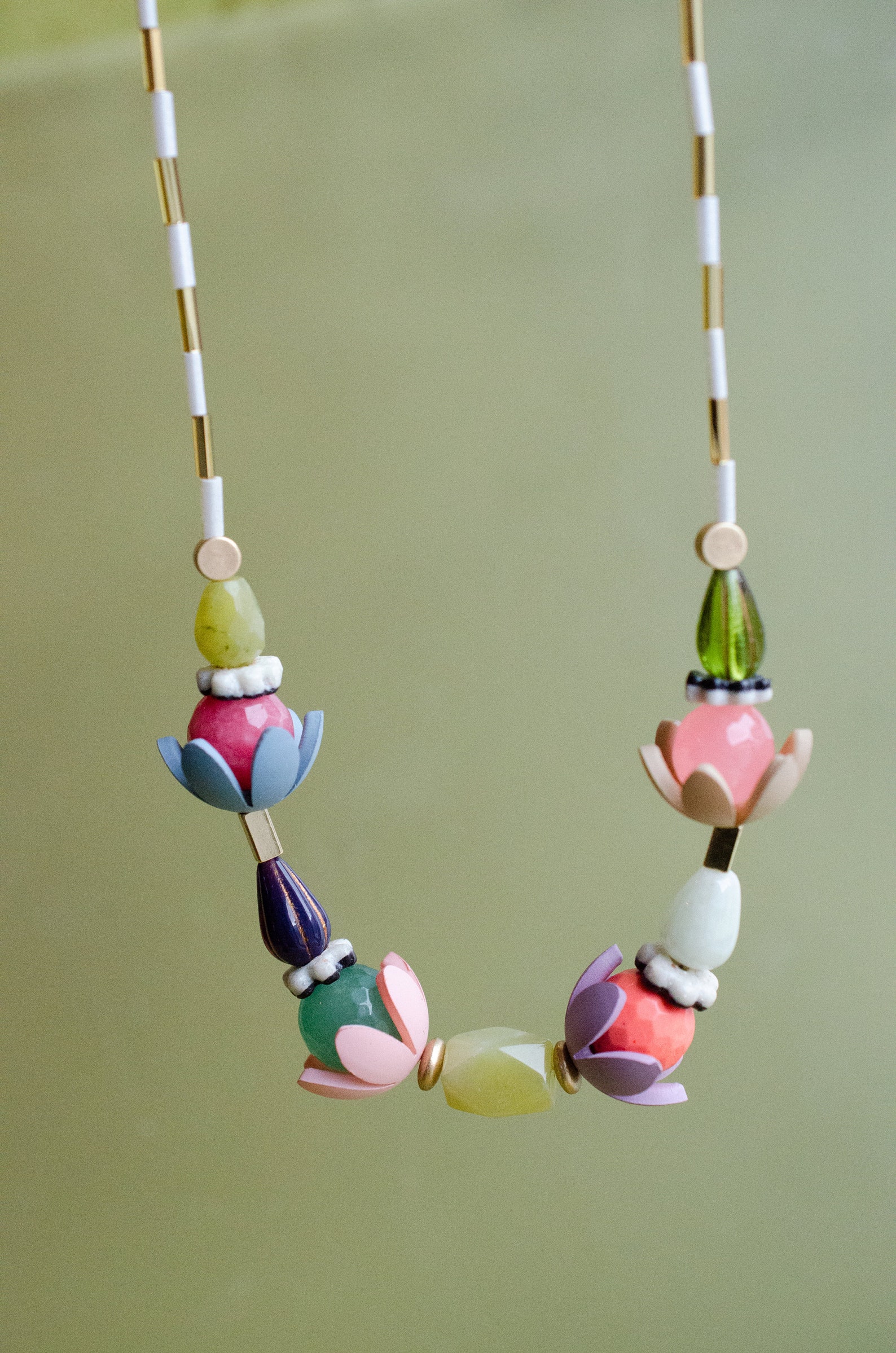 Colorful Beaded Necklace Flower Beaded Necklace Multicolored Etsy