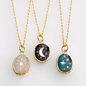 Celestial Necklace, Astrology Necklace, Dainty Gemstone, Gold Star Necklace, Moon Pendant, Galaxy Jewelry, Zodiac Necklace, Sun Necklace, image 8