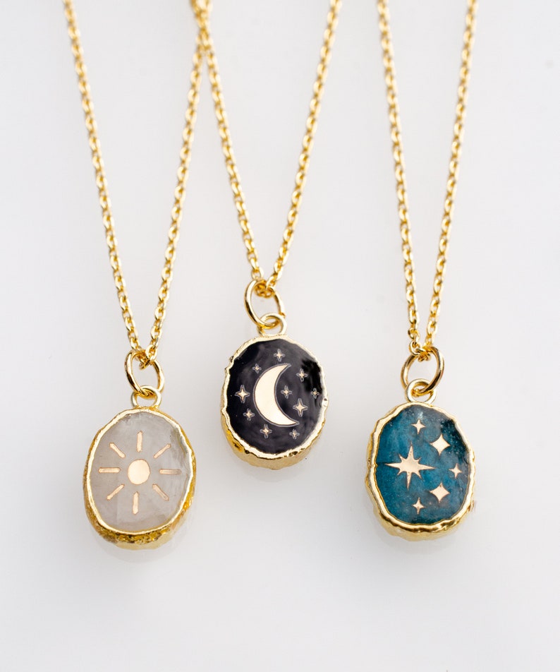 Celestial Necklace, Astrology Necklace, Dainty Gemstone, Gold Star Necklace, Moon Pendant, Galaxy Jewelry, Zodiac Necklace, Sun Necklace, image 8