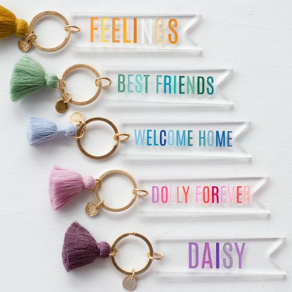 Personalized Name keychain, Custom Tassel Clear keychain, bridesmaid gifts, personalized gift, colorful acrylic, name keychain with tassel