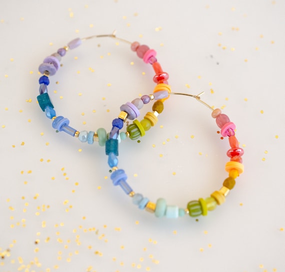 Colorful seed bead earrings, Pride Jewelry, Rainbow beaded earrings, colorful beaded earrings, gold filled earrings, gift for, earrings