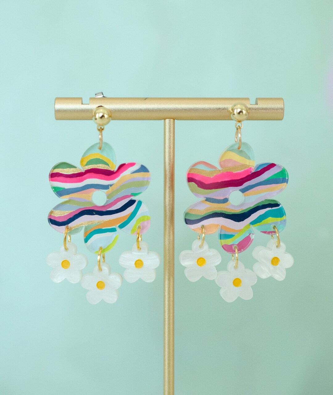 Colorful Flower Earrings, Colorful Dangle Earrings, Acrylic Earrings