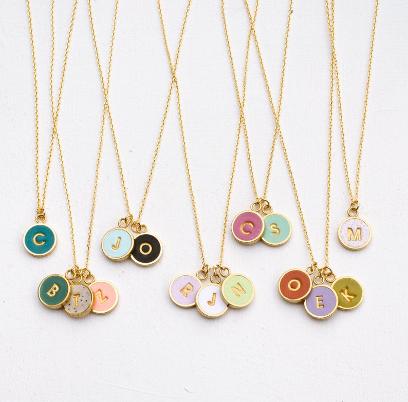 Custom letter necklace, Initial Necklaces for Moms, multiple initial necklace, anniversary necklace, round initial necklace, simple initial image 1
