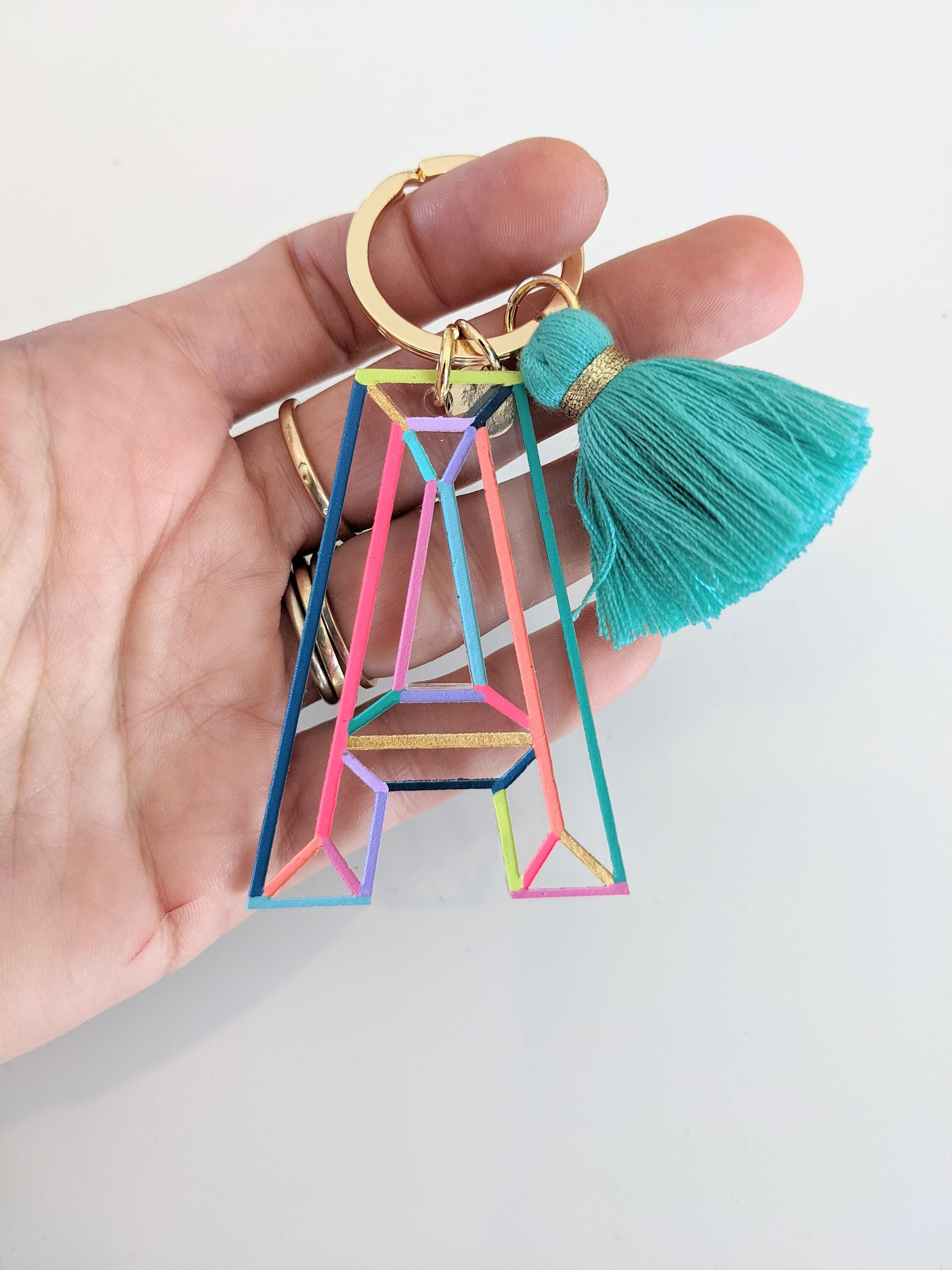 Initial Keychain With Tassel Personalized Rainbow Letter Keychain
