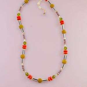 Colorful flower statement necklace, Multicolored beaded necklace, handmade statement necklace, chunky beaded necklace,