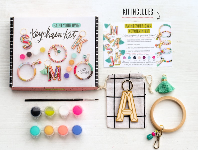 DIY Keychain Painting Kit, Craft kit, DIY kit, jewelry kit, bachelorette party craft, diy jewelry, gift for her, party kit, Keychain Kit image 3