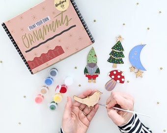 Christmas ornament kit, painting kit for kids, painting kit for adults, wooden painting craft, craft kit, diy christmas ornament, woodland