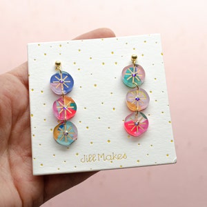 Rhinestone dangle earrings, handpainted earrings, colorful dangle earrings, acrylic dangle earrings, handmade earrings, statement earrings image 4