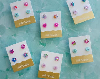 Small Floral Stud Earrings, Colorful Flower Stud Earrings, Grab Bag Jewelry