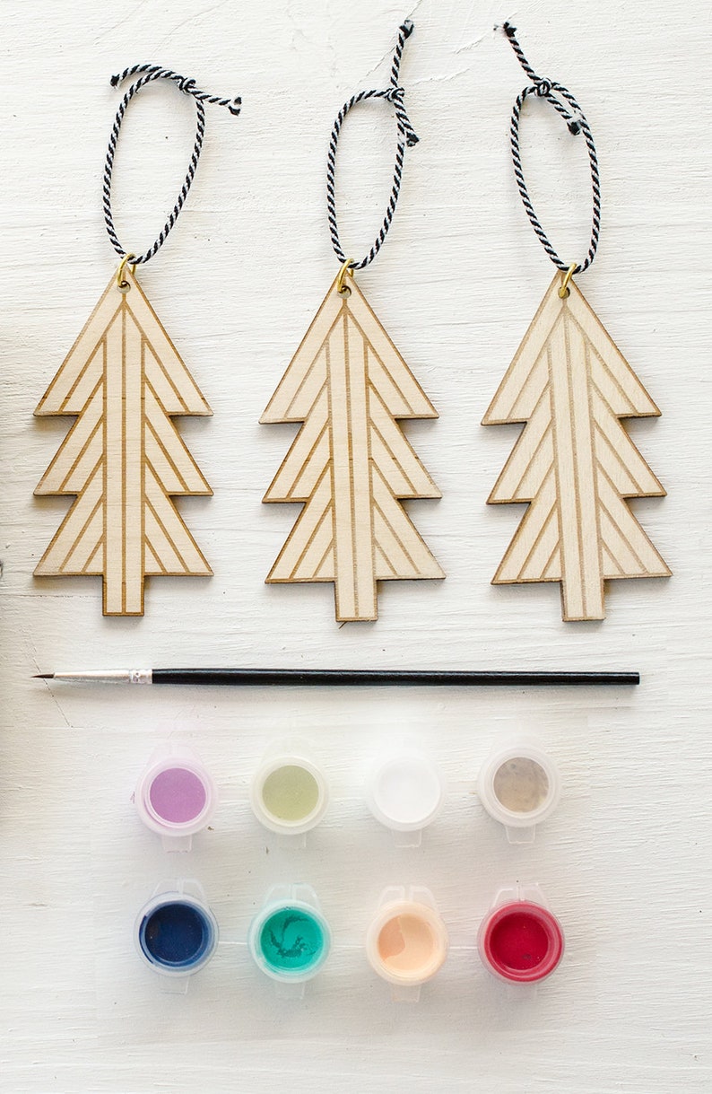 DIY Kit, Painting kit, ChristmasTree Ornament, Craft Kit, Holiday Kit, wooden trees, colorful holiday decor, Holiday craft, Classic Tree Kit image 3