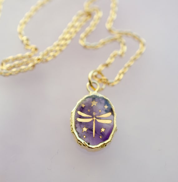 Purple Mother of Pearl Dragonfly Necklace 16 Purple Mother of Pearl Dragonfly Necklace 16