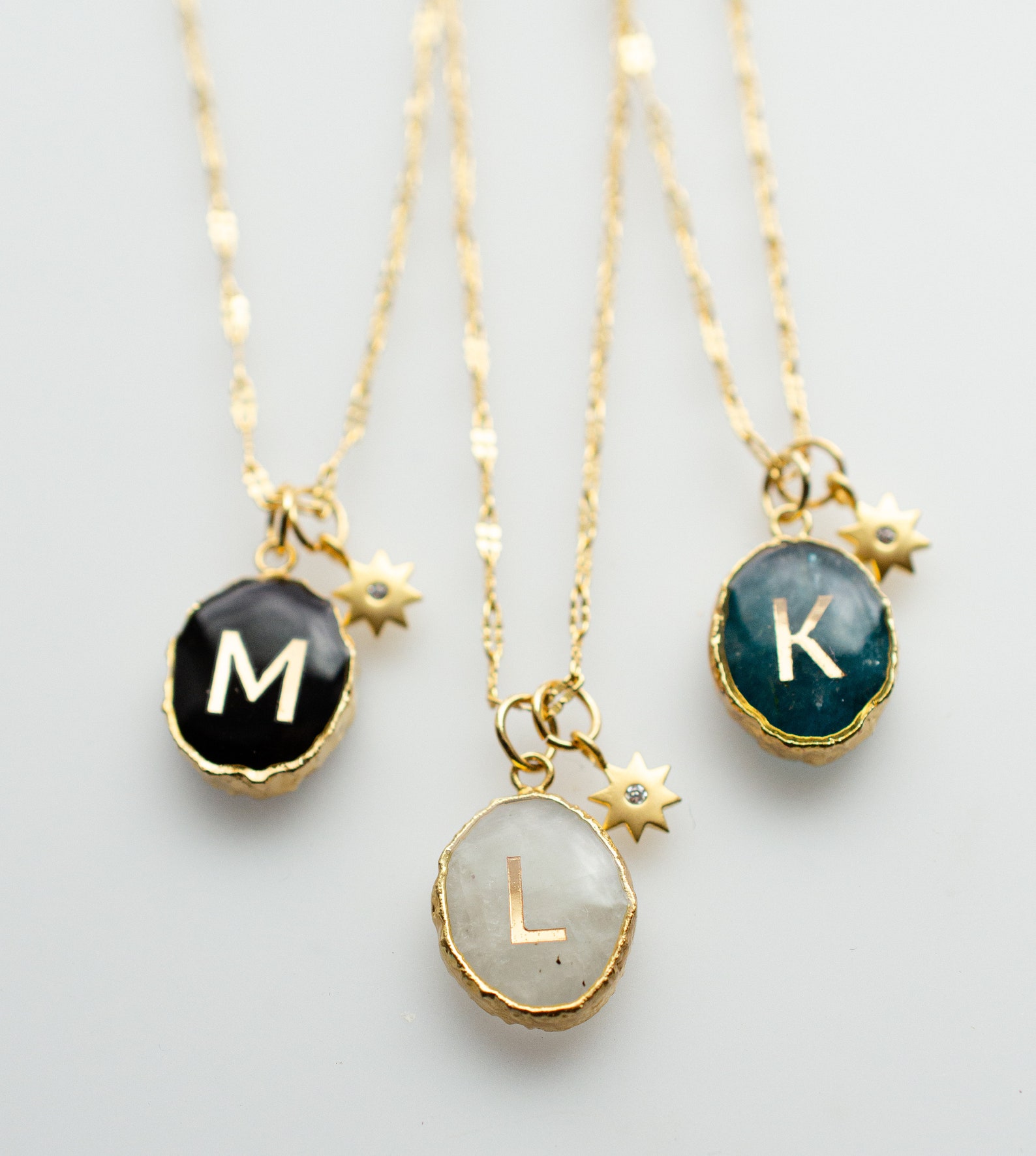 Initial Gemstone Charm Necklace Celestial Necklace Etsy