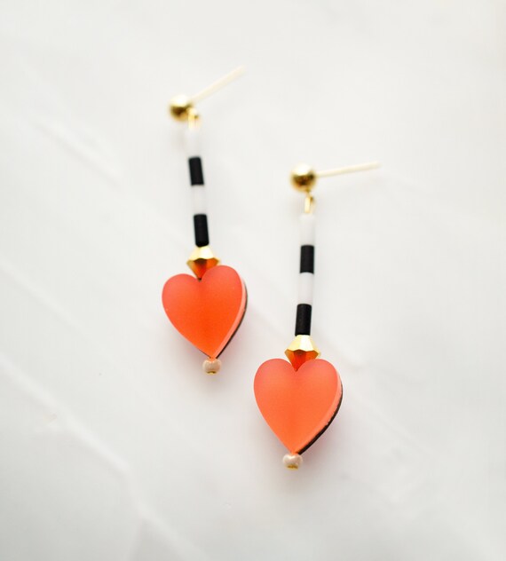 Red Heart Earrings Beaded Heart 