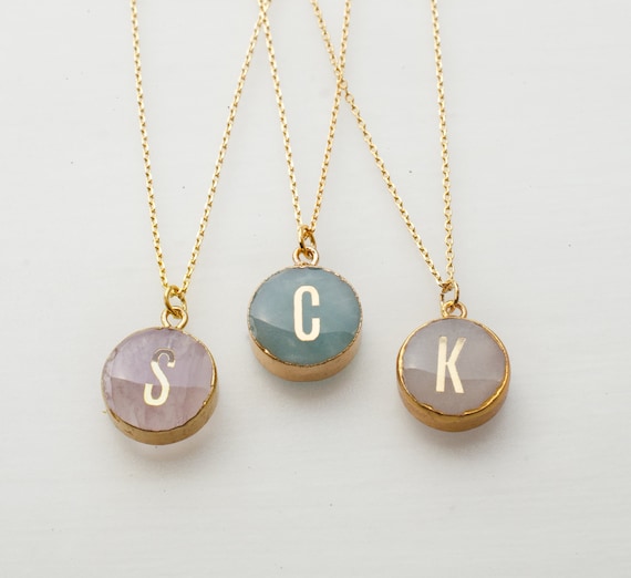 Initial necklace with best sale stone