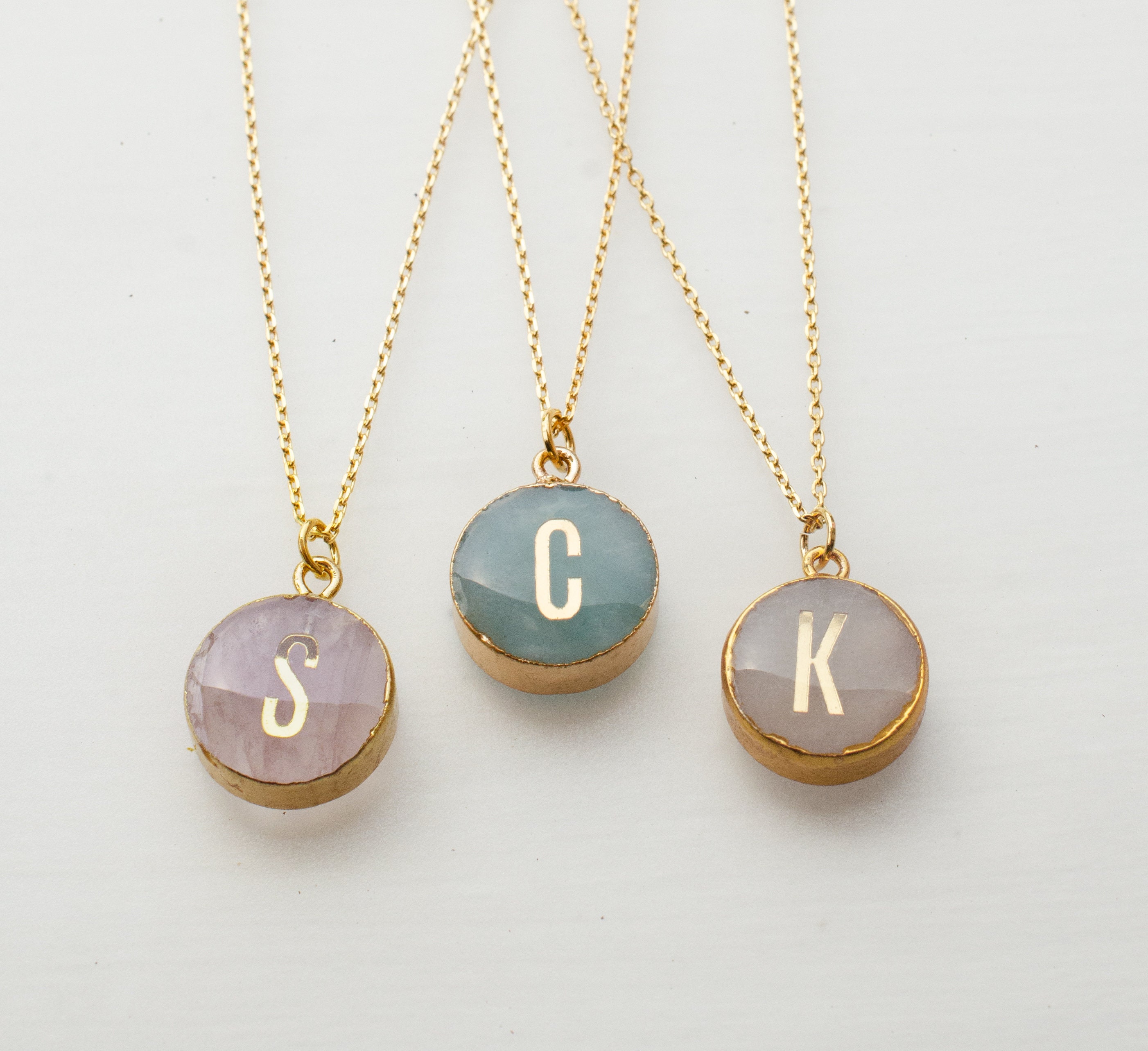 Natural stone initial necklace, Anniversary gift, bridesmaid gift, da…
