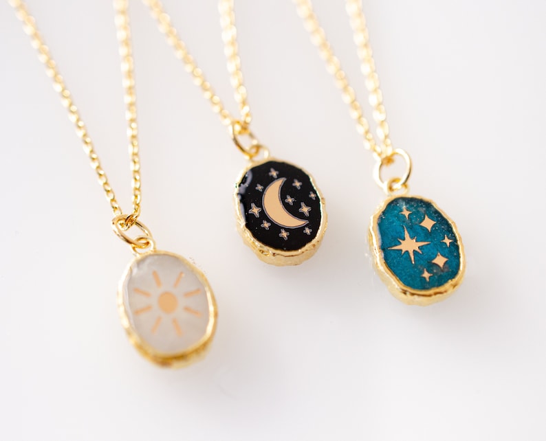 Celestial Necklace, Astrology Necklace, Dainty Gemstone, Gold Star Necklace, Moon Pendant, Galaxy Jewelry, Zodiac Necklace, Sun Necklace, image 5