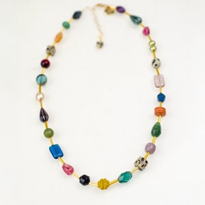 Colorful beaded friendship necklace, flower necklace, multicolored necklace, choker necklace, layering necklace, semiprecious bead necklace