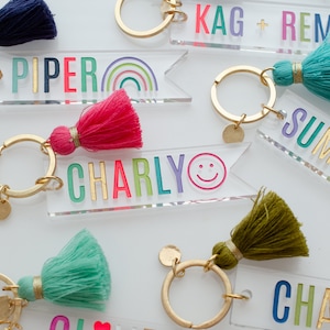 Personalized teachers gift, name keychain with tassel, custom name keychain, clear acrylic keychain, rainbow colored keychain, gift for her image 9