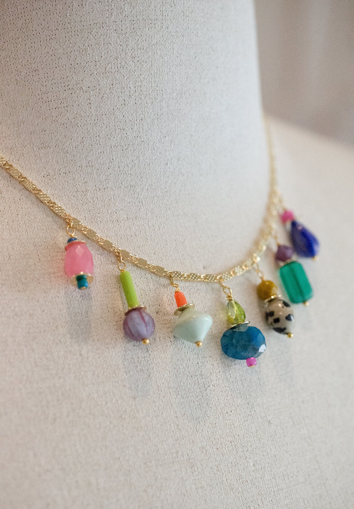 Colorful Charm Necklace, Multicharm Charm Necklace, Beaded Charm ...