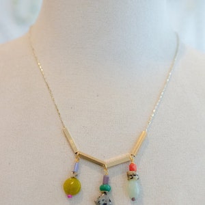 Herringbone Charm Necklace, natural stone necklace, beaded charm necklace, charm necklace, multicolored necklace, charm necklace image 4