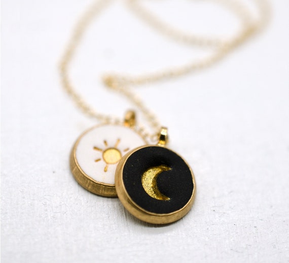 Astro MOON and STARS Gold Cabochon Retro Style Statement Drop Dangle Necklace