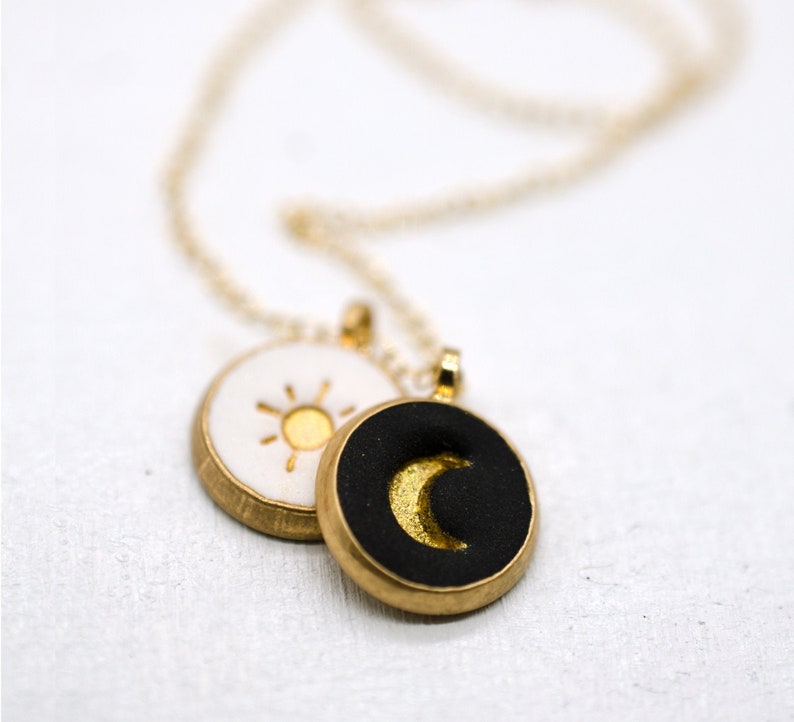 Sun and moon necklace, astrology pendant, Celestial Jewelry ,bridesmaid gift, gold moon necklace, crescent necklace, circle pendant, dainty image 1