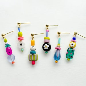 Mix Match Dangle Statement Earrings, colorful beaded earrings, colorful jewelry, gift for her, beaded earrings,mis match earrings