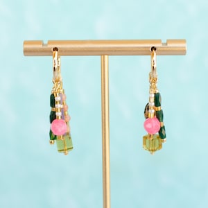 Colorful dangle earrings, Beaded charm earrings, Colorful hoop earrings, maximalism, dangle huggie hoops, statement earrings, bright hoops image 3