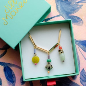 Herringbone Charm Necklace, natural stone necklace, beaded charm necklace, charm necklace, multicolored necklace, charm necklace image 3